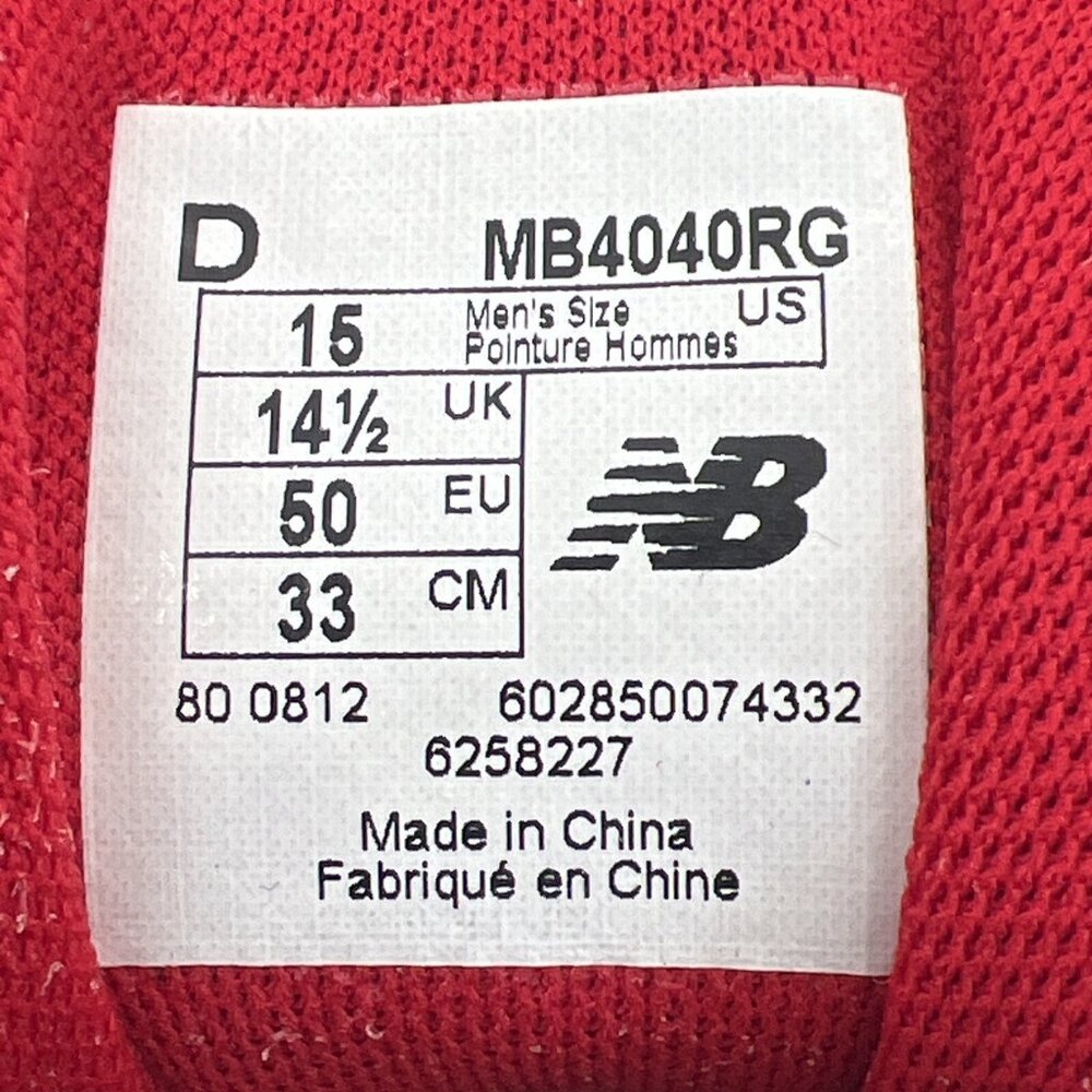 New Balance NB Baseball Cleats Men’s US Size 15 Abzorb 40/40 MB4040RG Red Gray - Picture 4 of 14